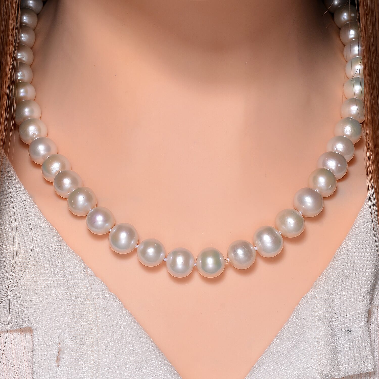950 Platinum AAAA High Lustre Spherical Edison (10mm-11mm) Pearl Necklace (Size - 20).