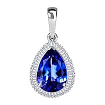 RHAPSODY 5.46 Ct. AAAA Tanzanite, Diamond Halo Drop Pendant in 950 Platinum (VS/E-F)