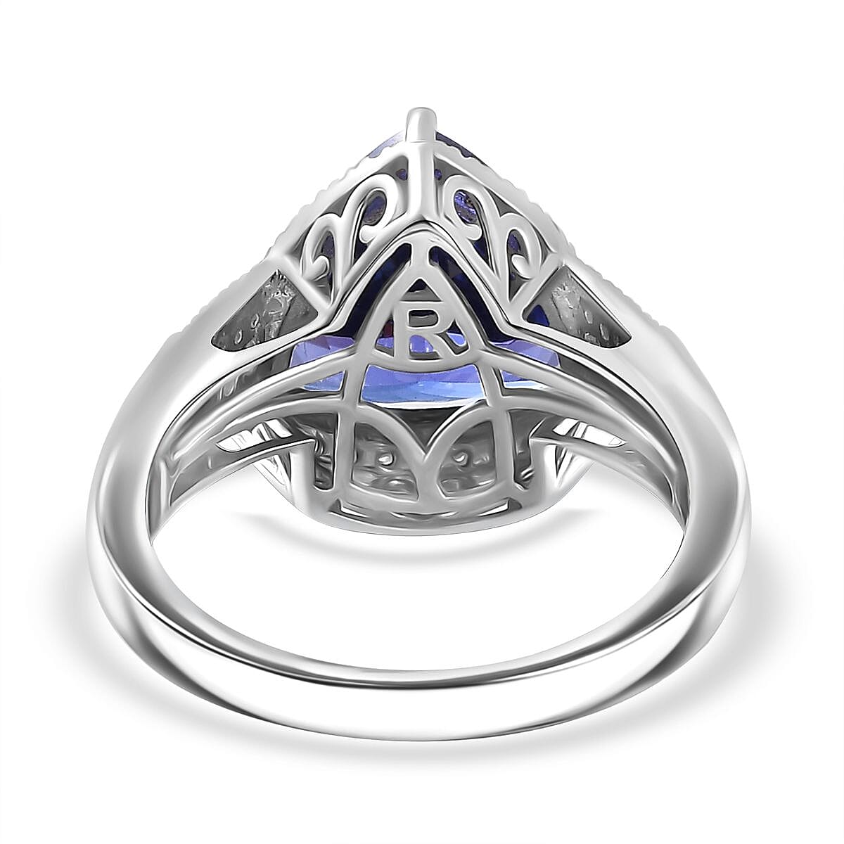 RHAPSODY 950 Platinum AAAA Tanzanite & White Diamond (VS-E-F) Trillion Ring 5.57 Ct.