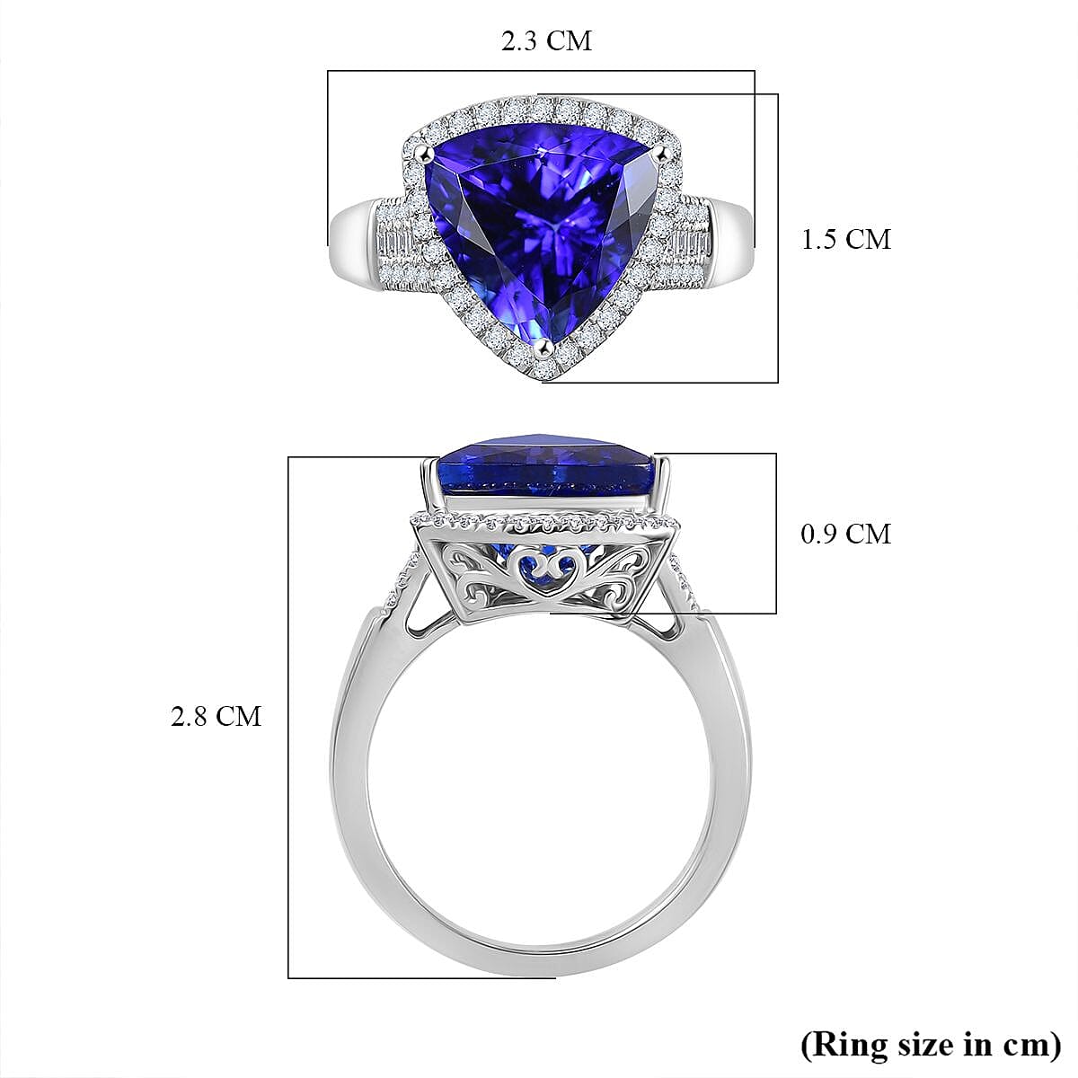 RHAPSODY 950 Platinum AAAA Tanzanite & White Diamond (VS-E-F) Trillion Ring 5.57 Ct.