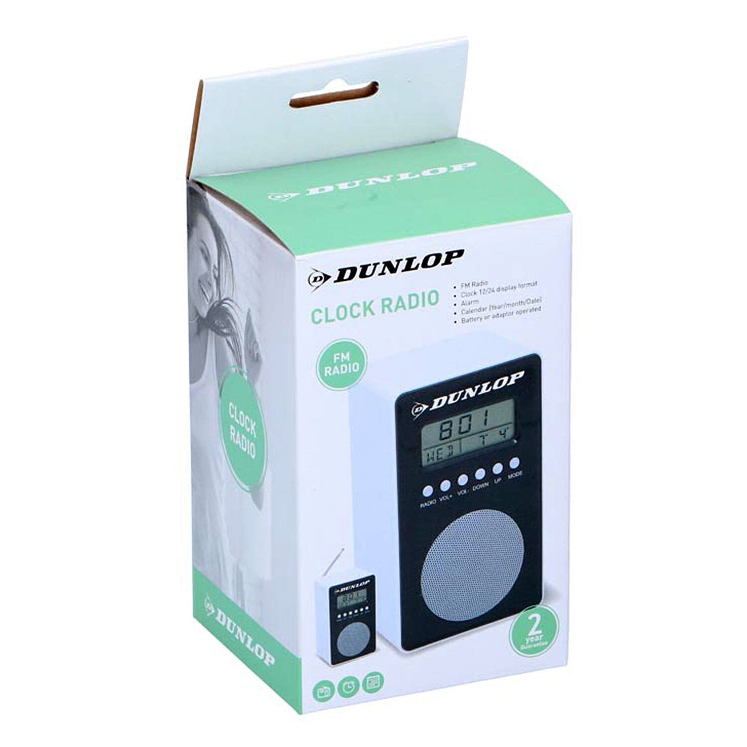 DUNLOP Clock, Alarm, FM Radio - White (8.5x14.3cm)