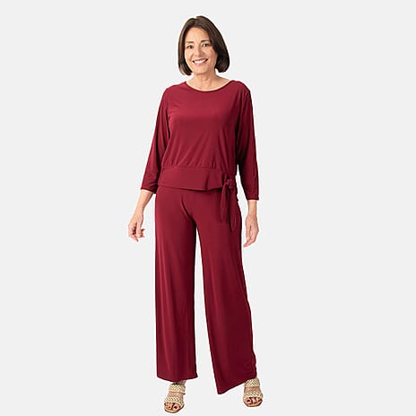 La Marey Wide Leg Pull on Trouser (Size S) - Wine