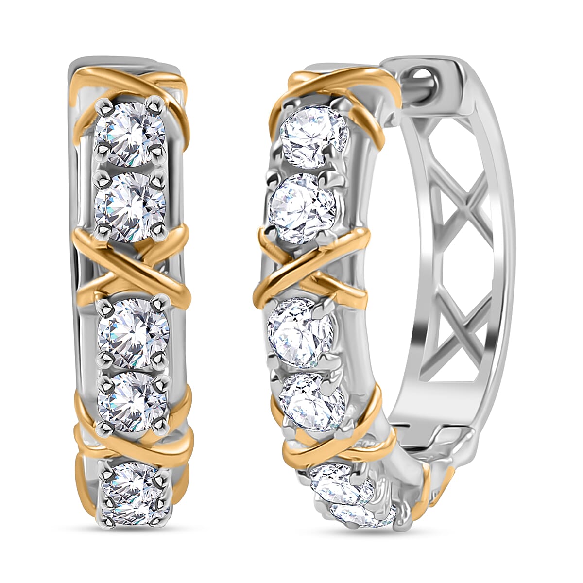 Designer Inspired Moissanite Criss Cross Earrings in 18K Gold Vermeil & Platinum Plated Sterling Silver