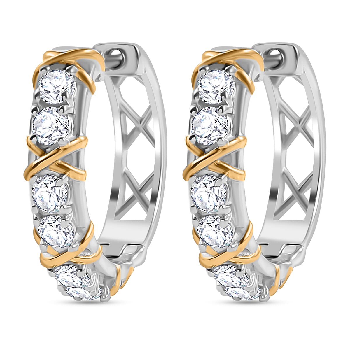 Designer Inspired Moissanite Criss Cross Earrings in 18K Gold Vermeil & Platinum Plated Sterling Silver