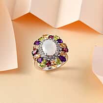Ethiopian Opal, Multi Gemstones Halo Ring in Rhodium Overlay Sterling Silver