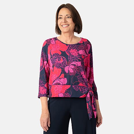 La Marey Abstract Print Side Knot Detail Top (Size L) - Green - Pink
