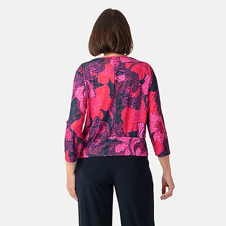 La Marey Abstract Print Side Knot Detail Top (Size L) - Green - Pink
