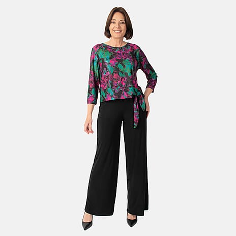 La Marey Floral Print Side Knot Detail Top (Size L) - Pink - Purple