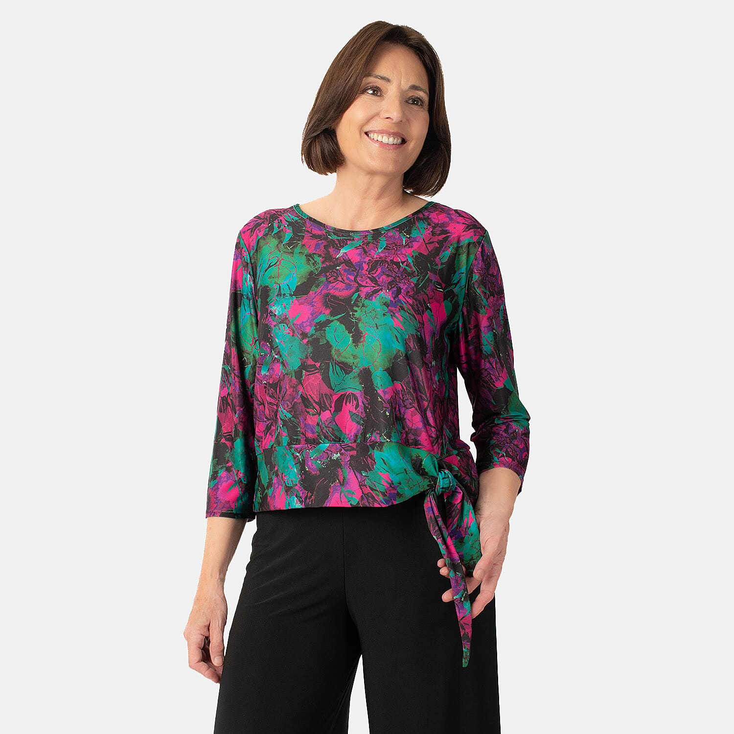 La Marey Abstract Print Side Knot Detail Top 