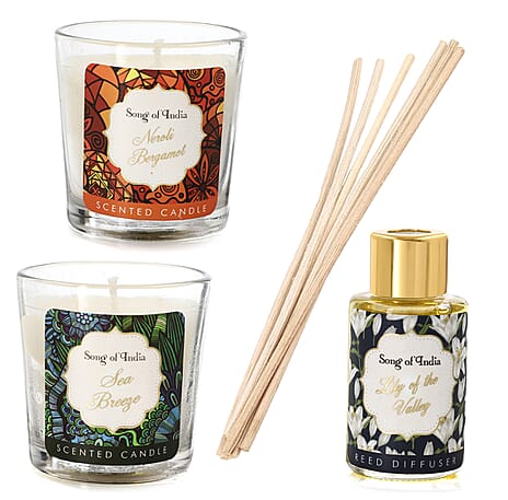 Song of India - Fragrance Gift Set - Reed Diffuser, soothing candles and a personalized message card