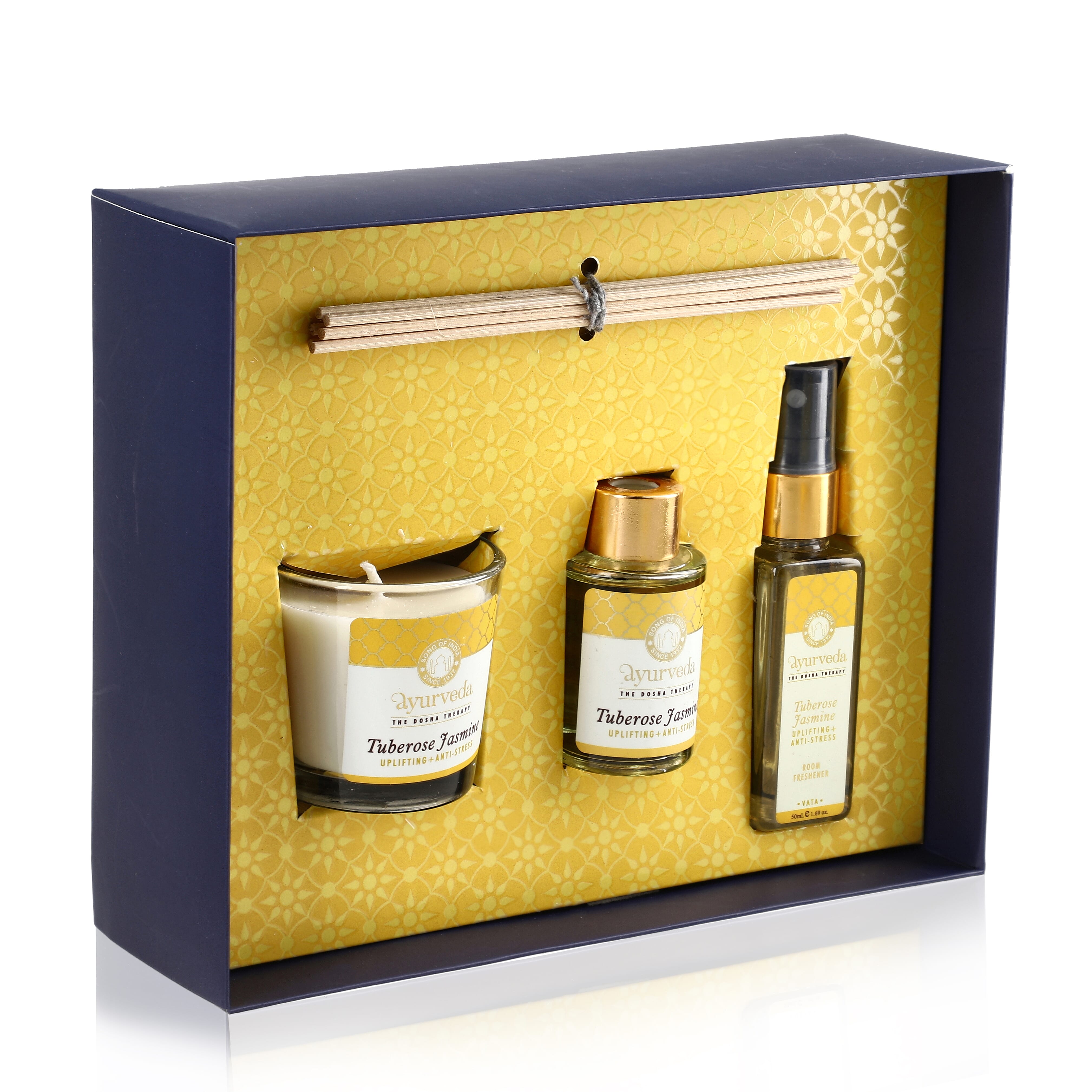 Song of India - Fragrance Gift Set - Reed Diffuser, soothing candles and a personalized message card