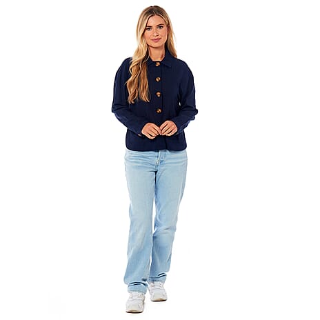 Charlotte West Ladies Linen Tailored Jacket (Size 12) - Navy