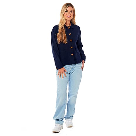 Charlotte West Ladies Linen Tailored Jacket (Size 12) - Navy