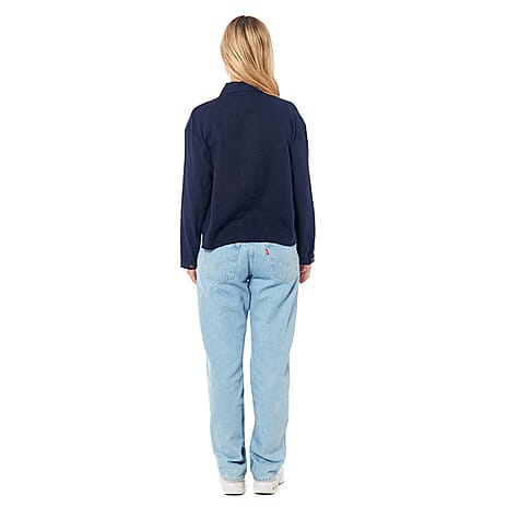 Charlotte West Ladies Linen Tailored Jacket (Size 12) - Navy