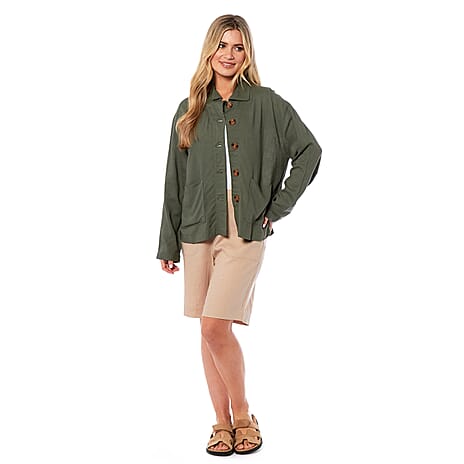 Charlotte West Ladies Linen Tailored Jacket (Size 12) - Khaki