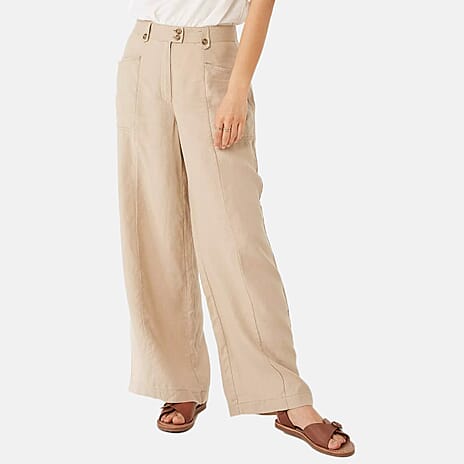 Charlotte West Womens Linen High-Waisted Wide Leg Trousers (Size 14) - Stone