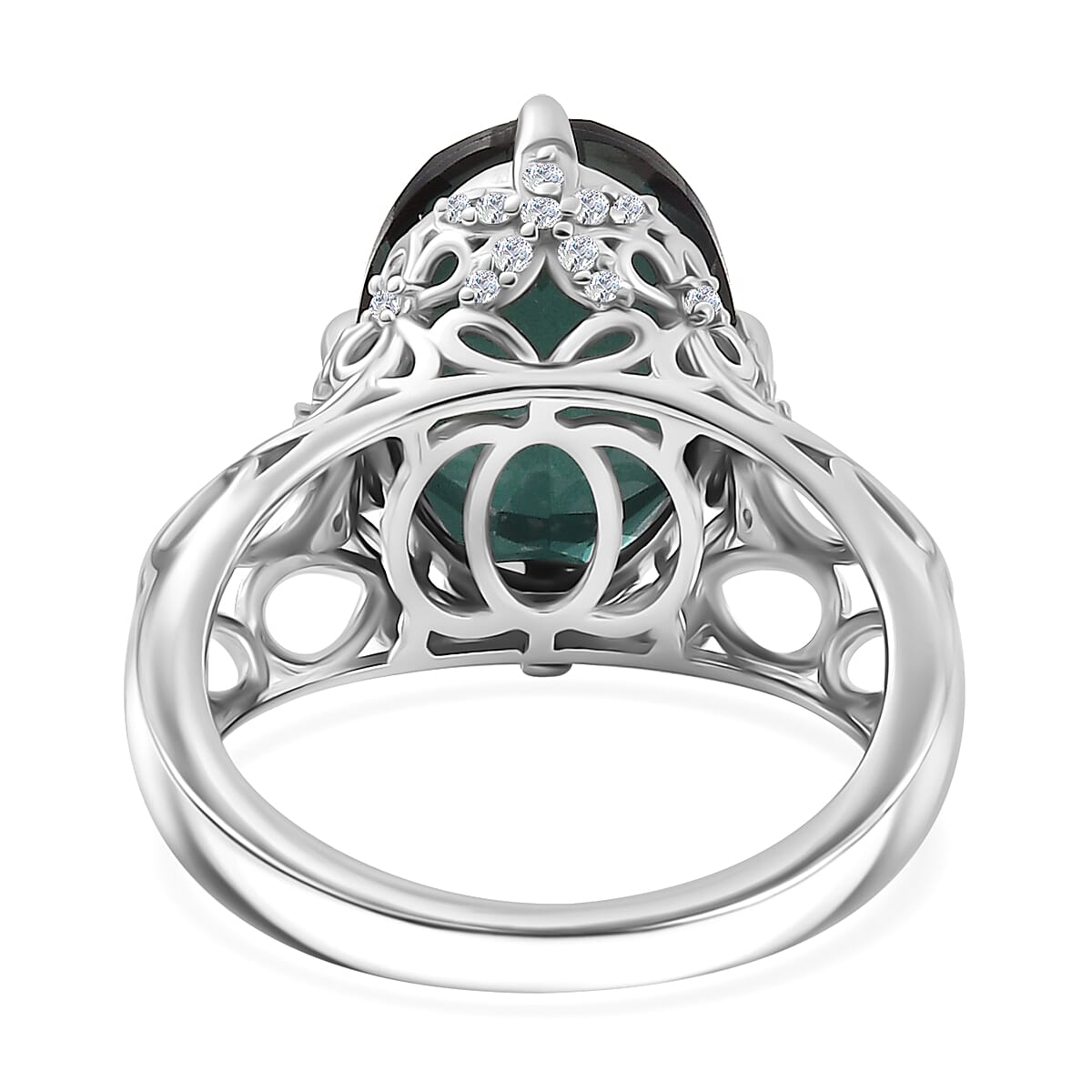 Alexandrite Triplet Quartz, White Zircon Cluster Ring in Rhodium Overlay Sterling Silver 6.53 Ct.