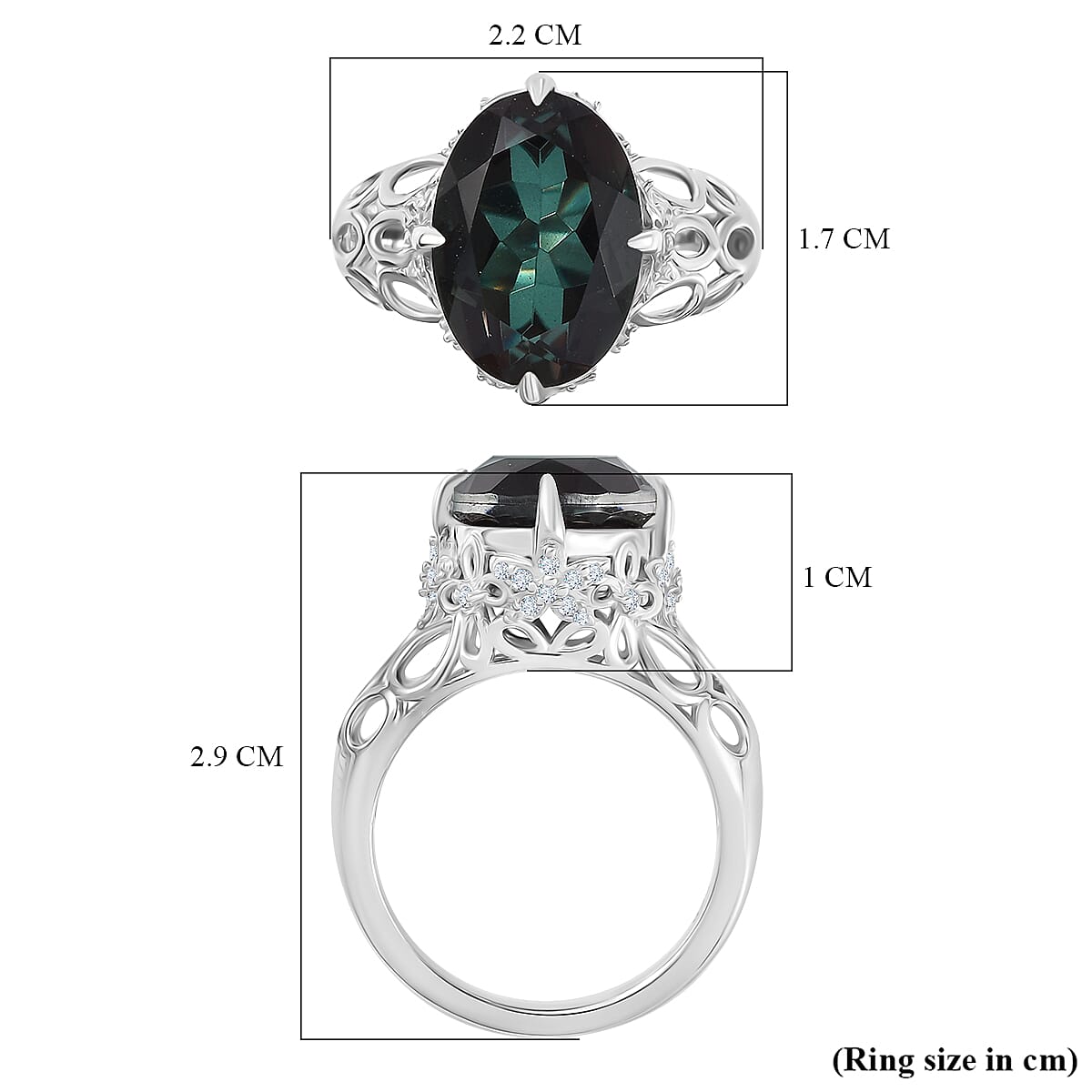Alexandrite Triplet Quartz, White Zircon Cluster Ring in Rhodium Overlay Sterling Silver 6.53 Ct.
