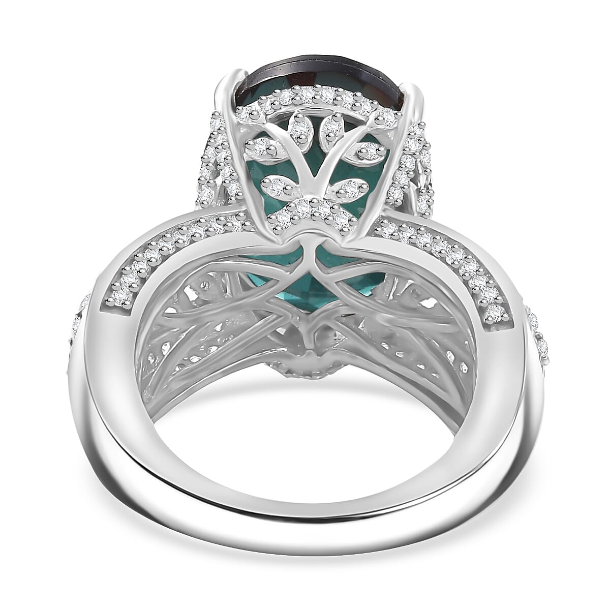 Alexandrite Colour Quartz & White Zircon Ring in Rhodium Overlay Sterling Silver 11.06 Ct, Silver Wt. 6.62 Gms. Alexandrite Colour Quartz & White Zircon Ring in Rhodium Overlay Sterling Silver 11.06 Ct, Silver Wt. 6.62 Gms.