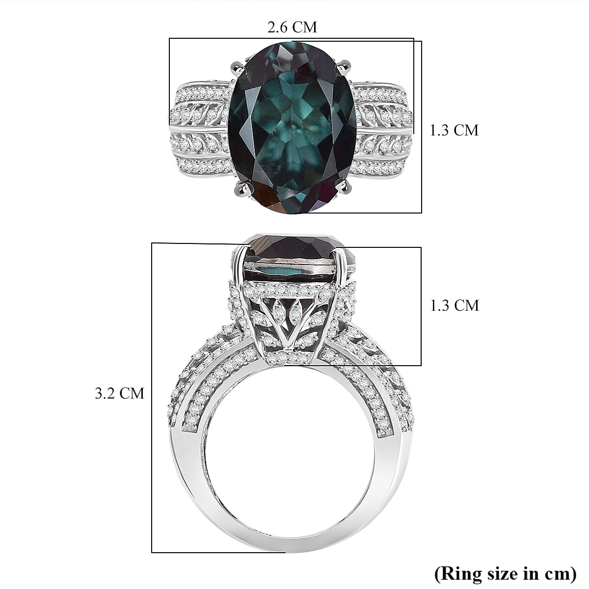 Alexandrite Colour Quartz & White Zircon Ring in Rhodium Overlay Sterling Silver 11.06 Ct, Silver Wt. 6.62 Gms. Alexandrite Colour Quartz & White Zircon Ring in Rhodium Overlay Sterling Silver 11.06 Ct, Silver Wt. 6.62 Gms.