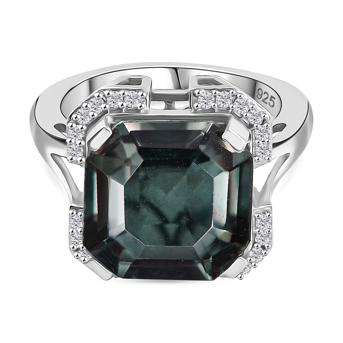 Alexandrite Triplet Quartz & White Zircon Ring in Rhodium Overlay Sterling Silver 7.95 Ct.
