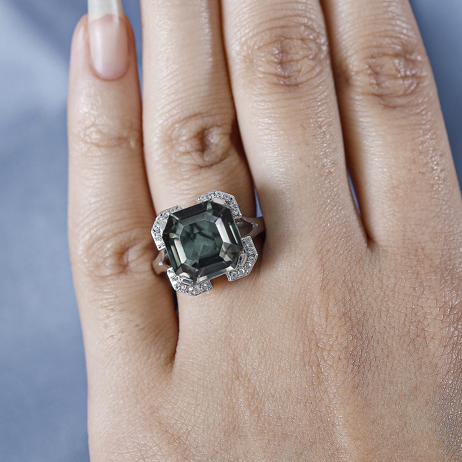 Alexandrite Triplet Quartz & White Zircon Ring in Rhodium Overlay Sterling Silver 7.95 Ct.
