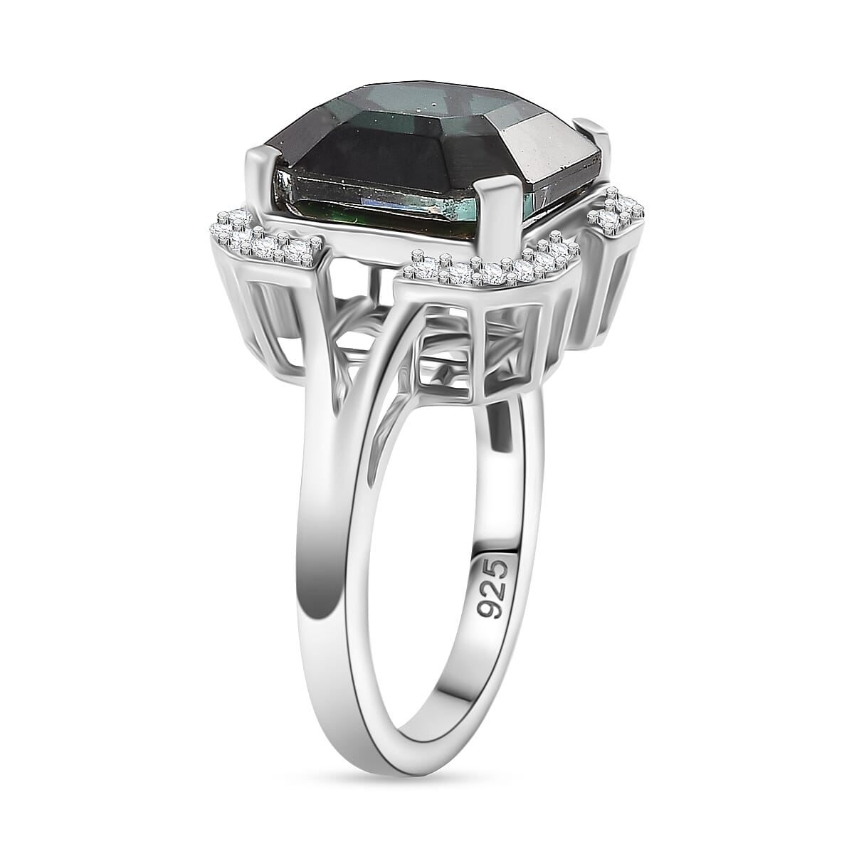 Alexandrite Triplet Quartz & White Zircon Ring in Rhodium Overlay Sterling Silver 7.95 Ct.