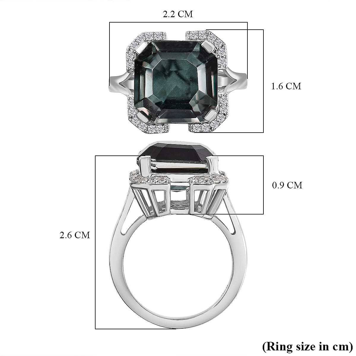 Alexandrite Triplet Quartz & White Zircon Ring in Rhodium Overlay Sterling Silver 7.95 Ct.