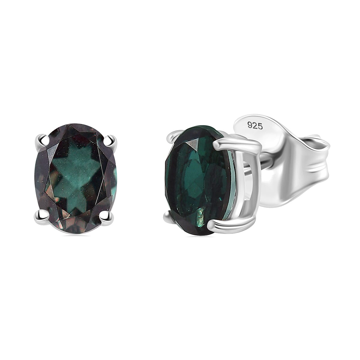 Alexandrite Triplet Quartz Earring in rhodium Sterling Silver 3.00 ct 2.924 Ct.
