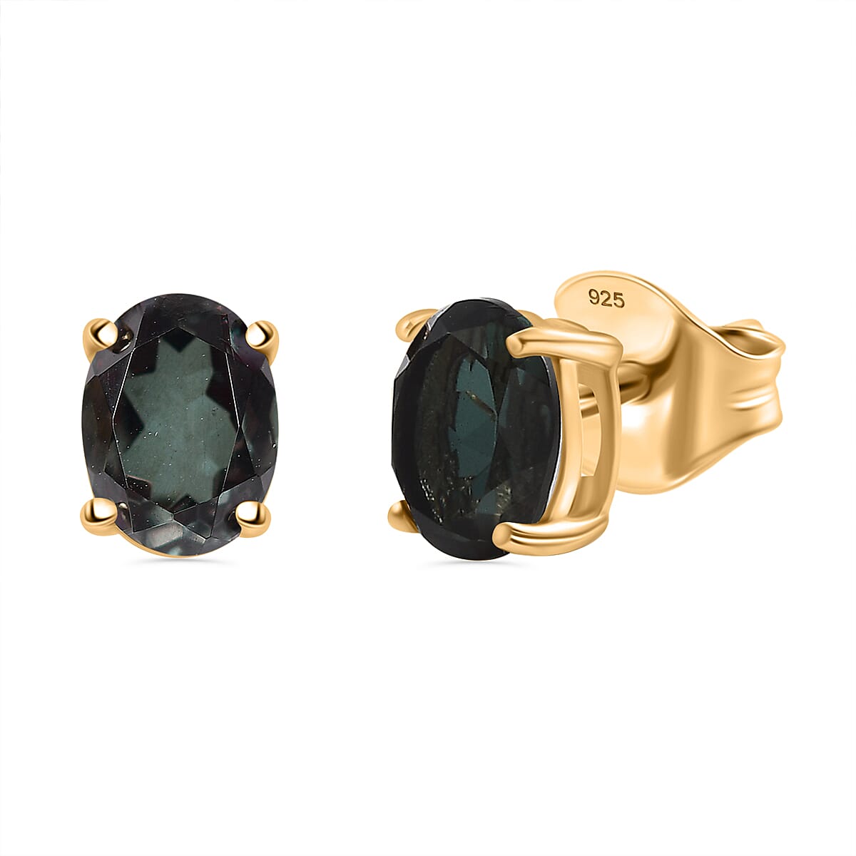 Alexandrite Triplet Quartz Earring with Push Back in 18K Yellow Gold Vermeil Sterling Silver 2.92 Ct.