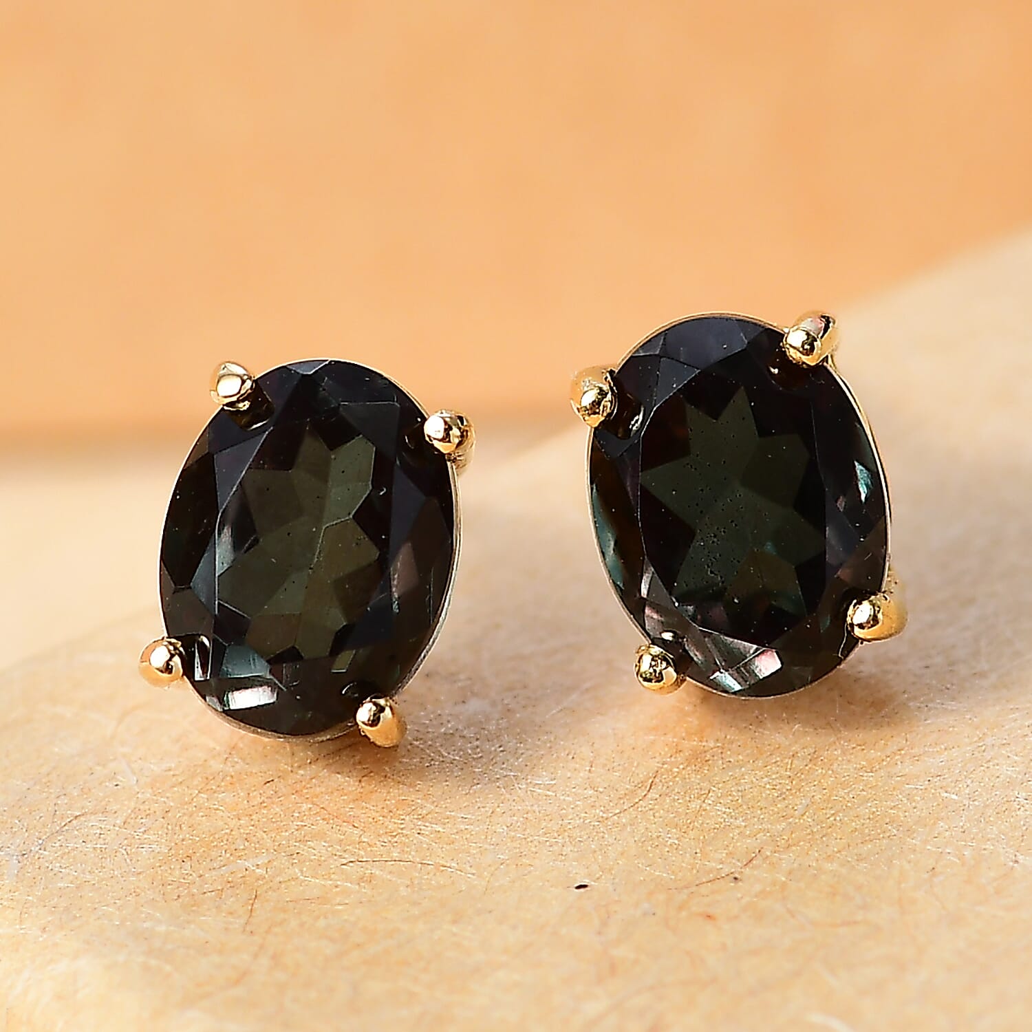 Alexandrite Triplet Quartz Earring with Push Back in 18K Yellow Gold Vermeil Sterling Silver 2.92 Ct.