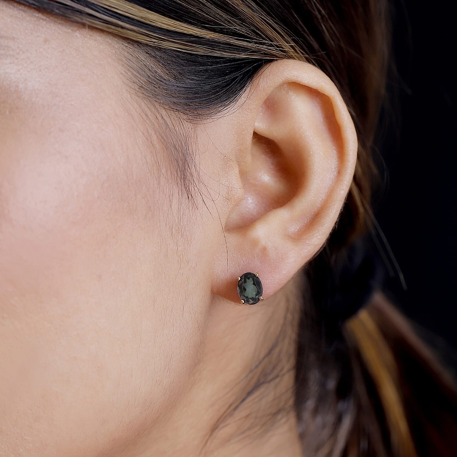 Alexandrite Triplet Quartz Earring with Push Back in 18K Yellow Gold Vermeil Sterling Silver 2.92 Ct.