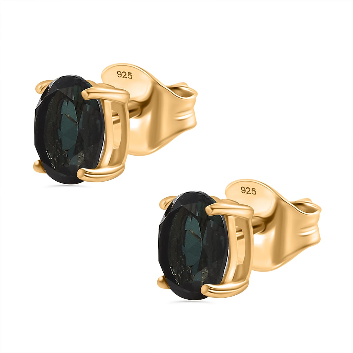 Alexandrite Triplet Quartz Earring with Push Back in 18K Yellow Gold Vermeil Sterling Silver 2.92 Ct.