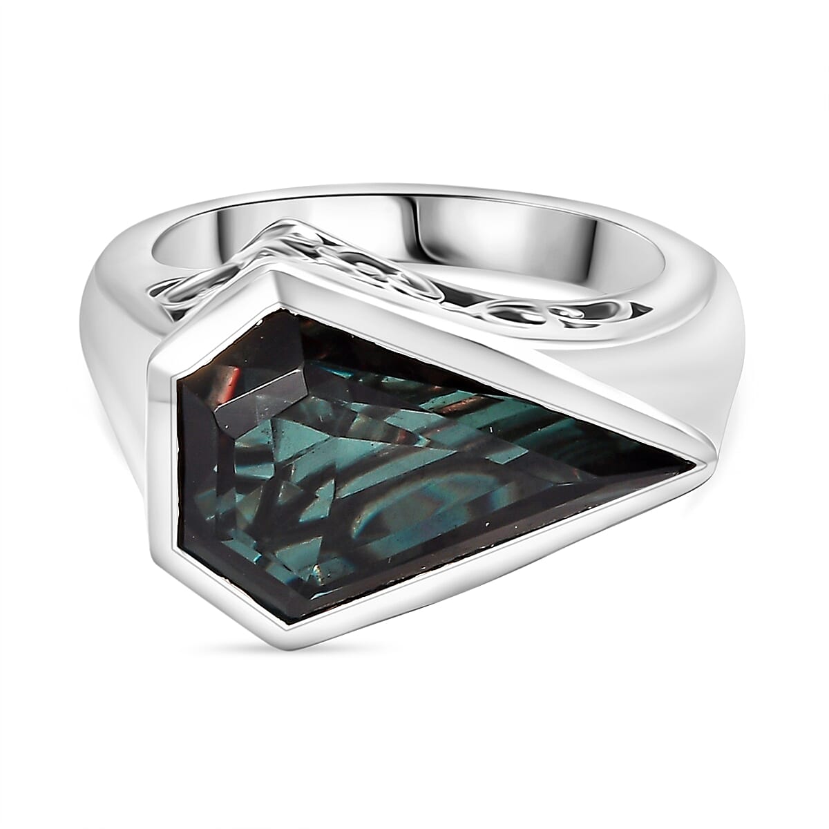 Alexandrite Triplet Quartz Fancy Ring in Rhodium Overlay Sterling Silver 5.84 Ct.