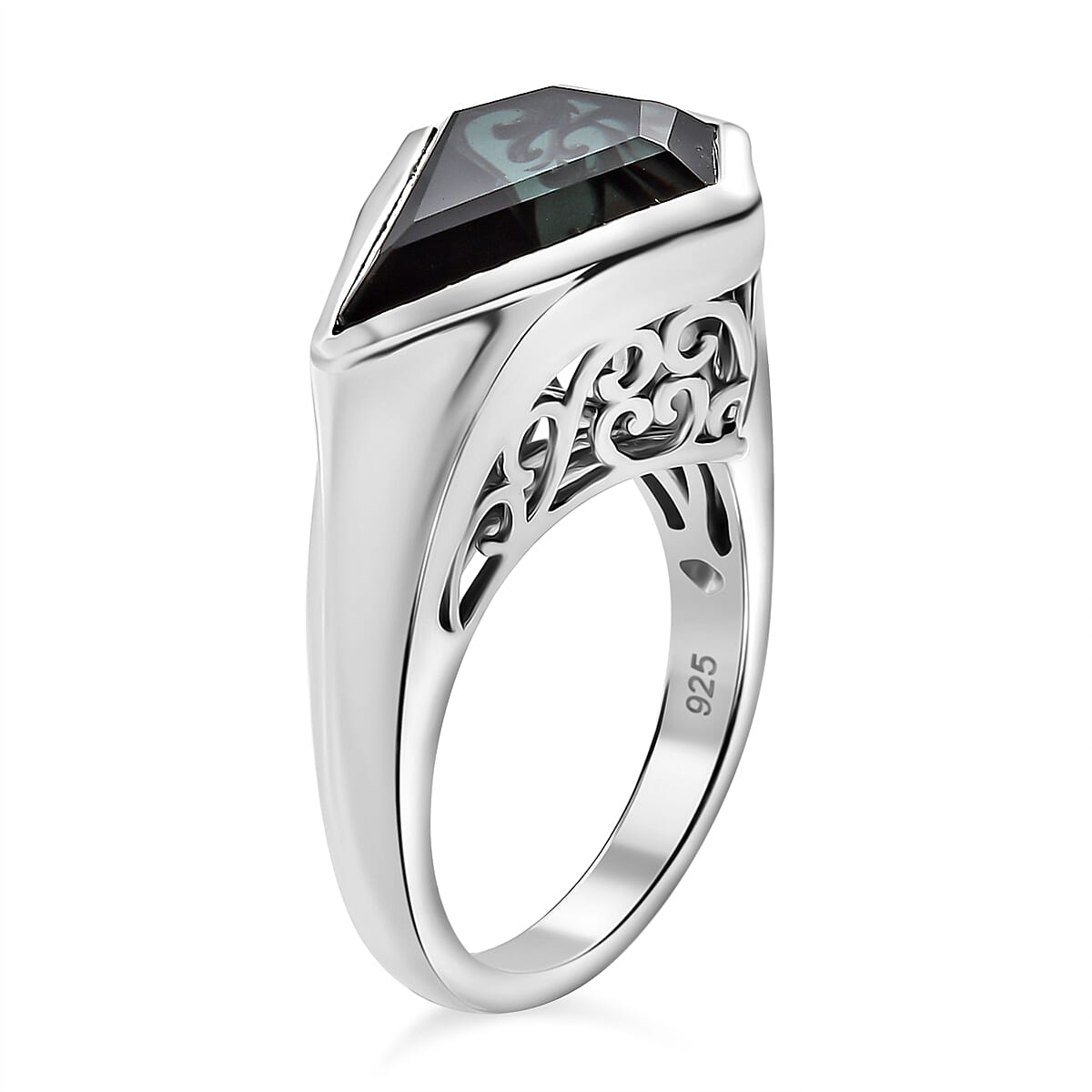 Alexandrite Triplet Quartz Fancy Ring in Rhodium Overlay Sterling Silver 5.84 Ct.