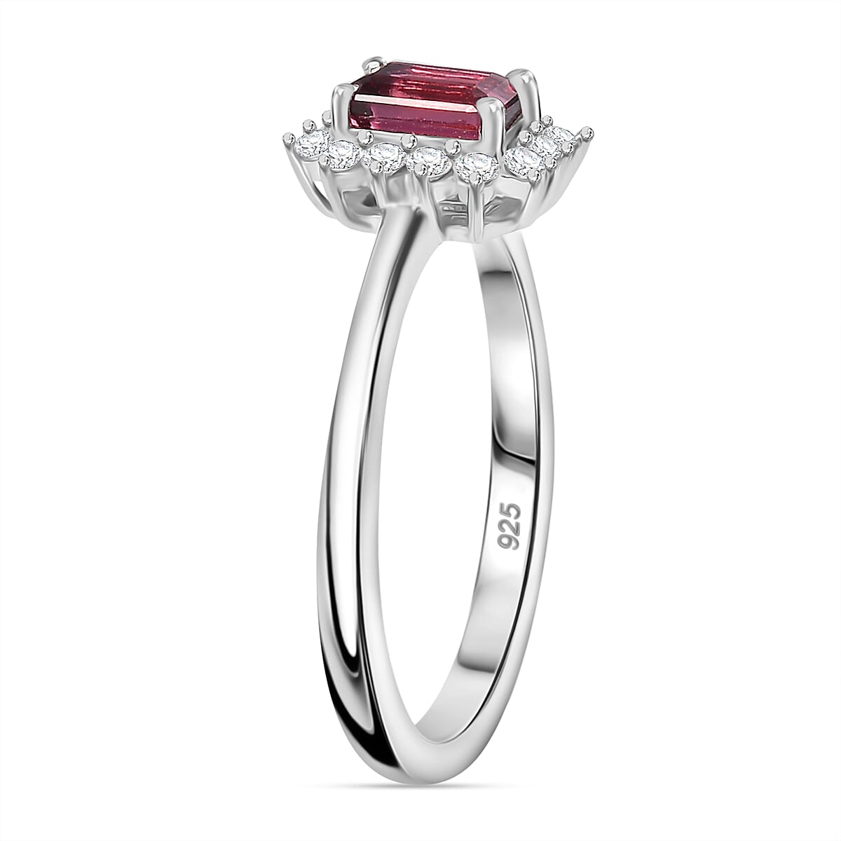 IBADAN Rubellite & Lab Grown Diamond Ring in Rhodium Overlay Sterling Silver