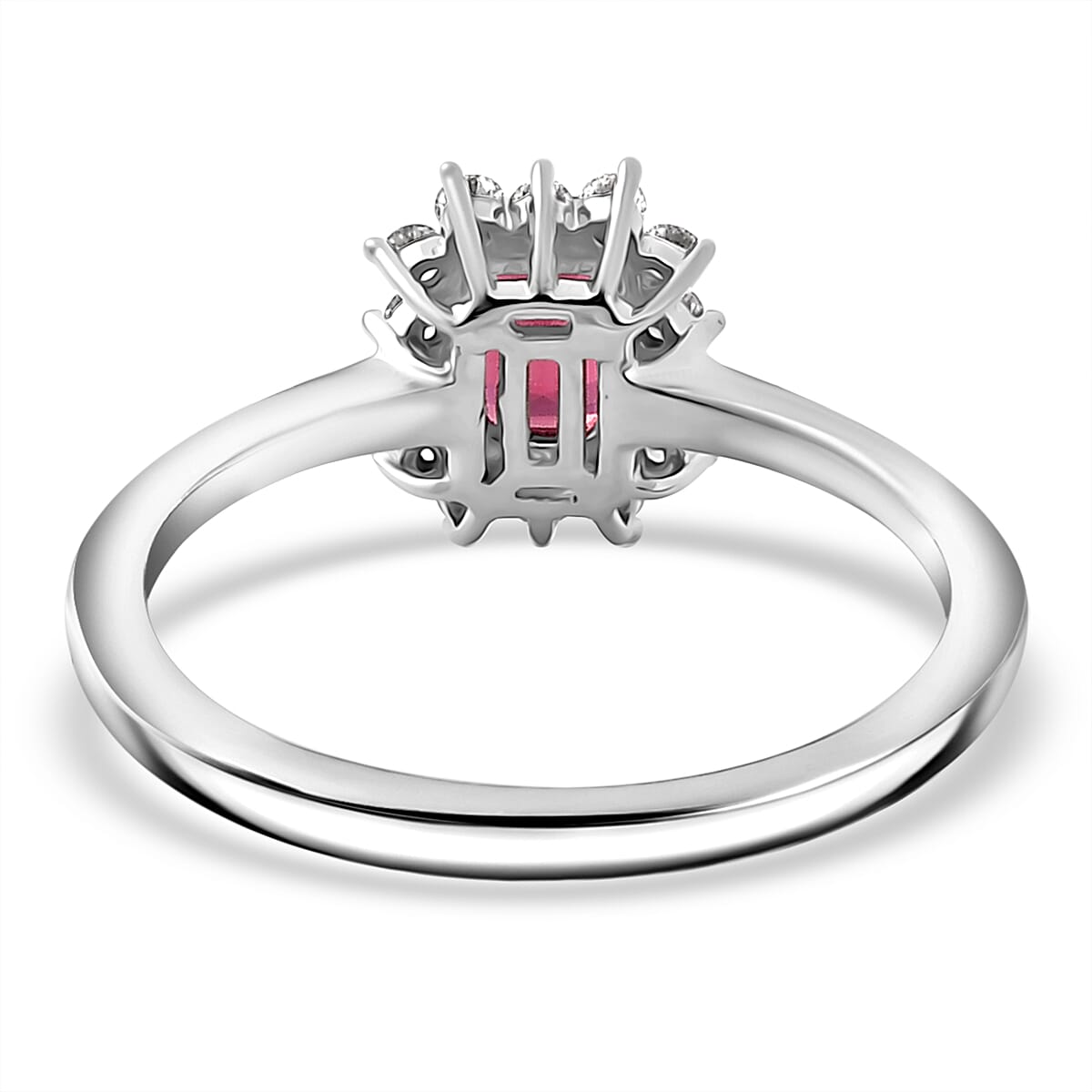 IBADAN Rubellite & Lab Grown Diamond Ring in Rhodium Overlay Sterling Silver