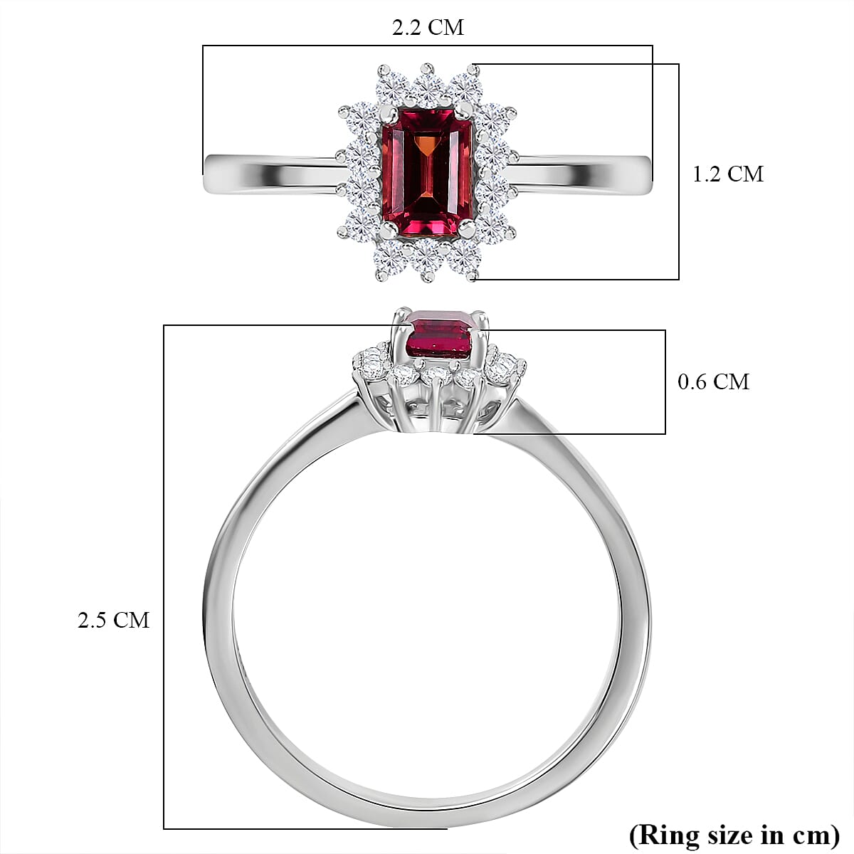 IBADAN Rubellite & Lab Grown Diamond Ring in Rhodium Overlay Sterling Silver
