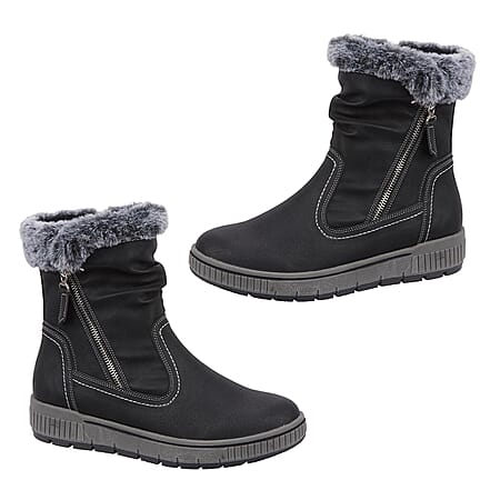 Jo - Joe Ladies Jade Fur Collar Ankle Boots (Size 4) - Black