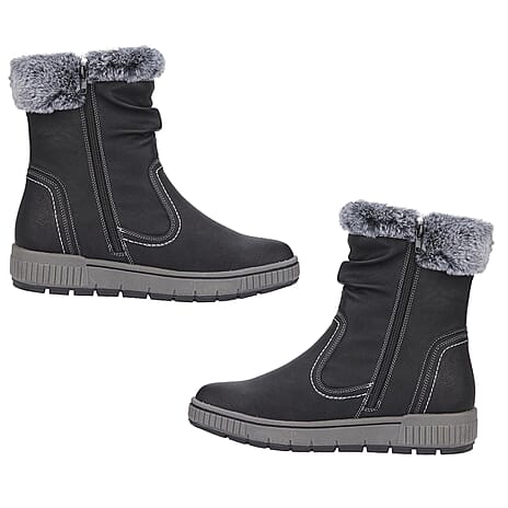 Jo - Joe Ladies Jade Fur Collar Ankle Boots (Size 4) - Black