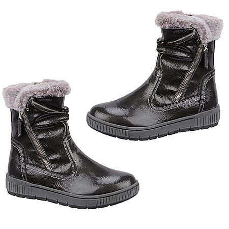 Jo - Joe Ladies Jade Fur Collar Ankle Boots (Size 4) - Pewter