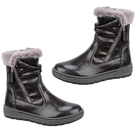 Jo - Joe Ladies Jade Fur Collar Ankle Boots (Size 6) - Pewter