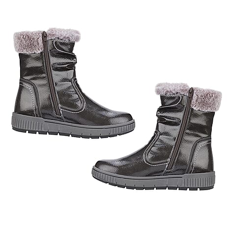 Jo - Joe Ladies Jade Fur Collar Ankle Boots (Size 7) - Pewter