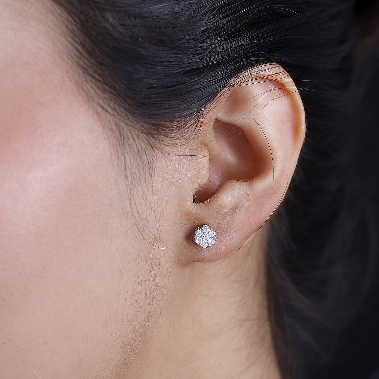 Luxuriant - Lab Grown Diamond (SI-G-H) Stud Earrings with Push Back in Rhodium Overlay Sterling Silver 0.51 Ct.