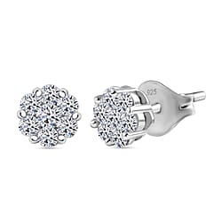 LUXURIANT 0.50 Ct. Lab Grown Diamond Floral Stud Push Back Earrings in Rhodium Overlay Sterling Silver (SI/G-H)