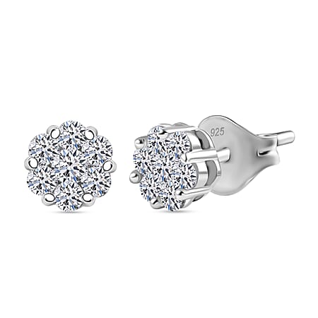 Luxuriant Diamond 0.5 Ct. Lab Grown Diamond Stud Floral Earrings in Rhodium Sterling Silver