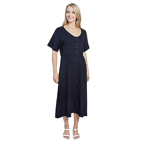 Charlotte West Linen Woven Dress (Size 12) - Navy