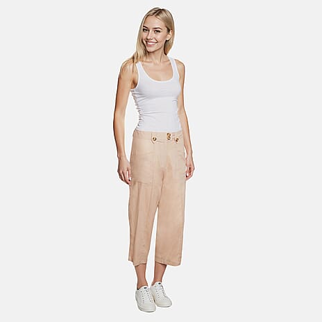 Charlotte West Relaxed Fit Wide Leg Capri Trouser (Size 10)- Stone