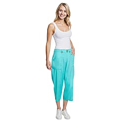 Charlotte West Linen Relaxed Fit Wide Leg Capri Trouser (Size 12) - Pool Blue