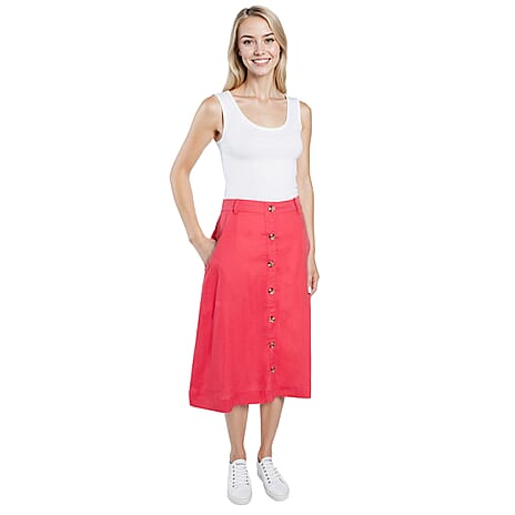 Charlotte West Linen Woven Skirt - Raspberry